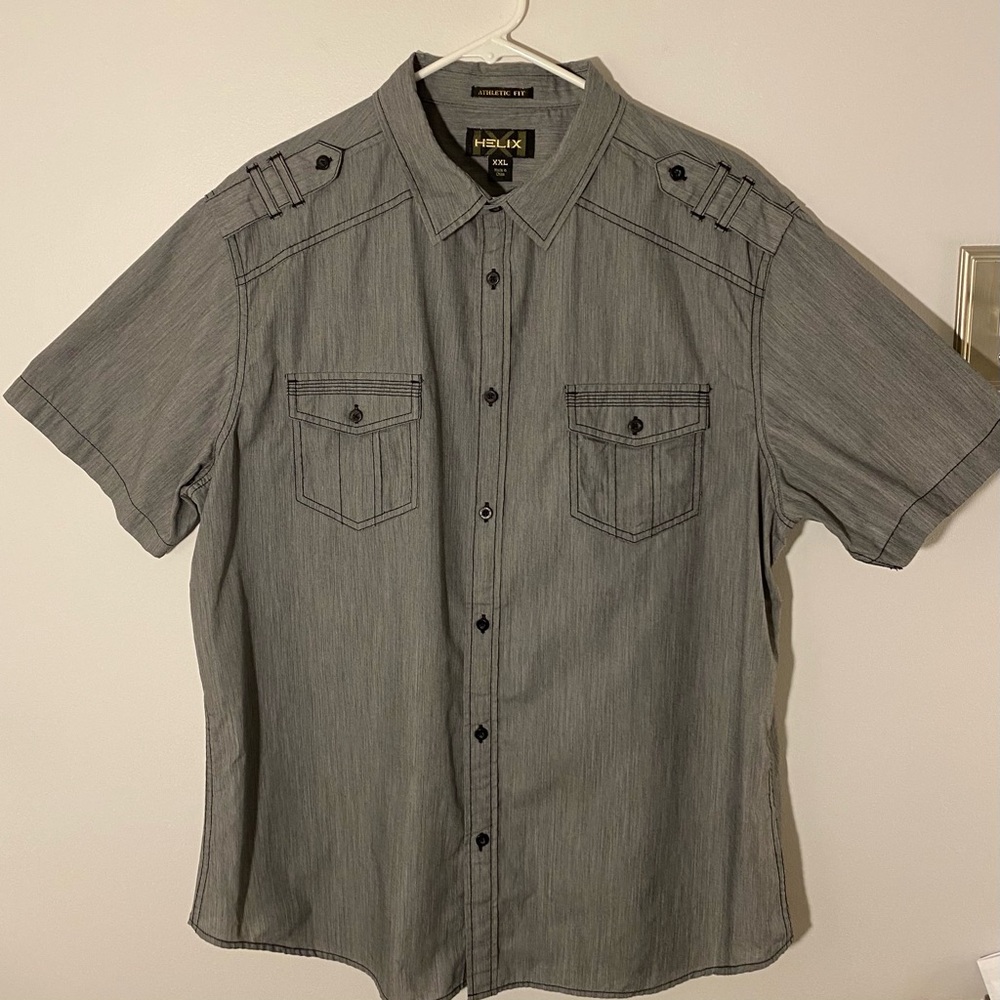 Helix Athletic Fit Men’s Casual Button-Up Short Sleeve Grey Shirt Size XXL